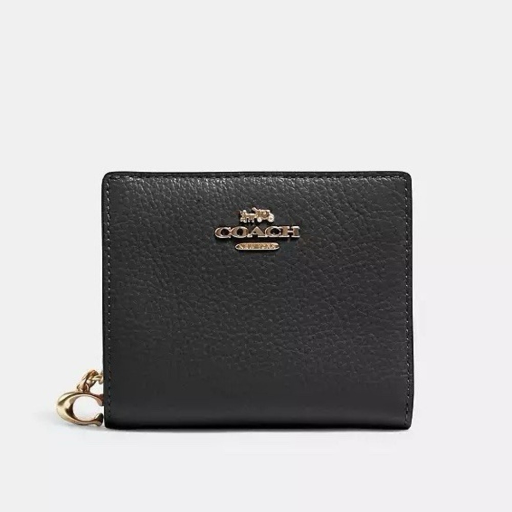 Coach Women's Snap Close Pebbled Leather Snap Wallet C2862 Gold/Black One Size